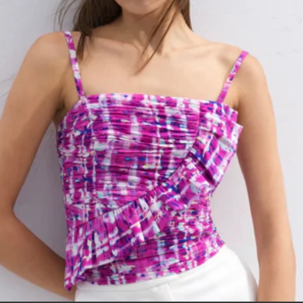 French connection Sleeveless Ruffled Pink Print Tank Top